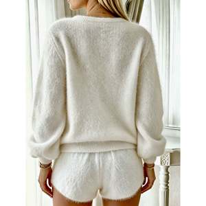 Fuzzy <b>Cropped</b> Button <b>Cardigan</b> <b>Women's</b> Yellow Soft Knit Sweater Top Casual Wear - Product Image 3
