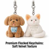 Porte-clés en peluche floquée personnalisé en usine, OEM ODM, breloque de téléphone chat, mouton, poussin, pendentif de sac avec logo personnalisé