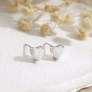 Dylam in Stock No Moq Hypoallergenic S925 <b>Silver</b> Synthetic Opal Stone 5A Diamond Cubic Zirconia Heart Shape <b>Stud</b> Earrings - Product Image 6