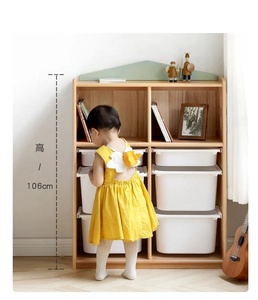 Estante de Almacenamiento Abierto de Madera Maciza, Organizador de Juguetes para Niños, Estante de Juguetes de Madera <span class=keywords><strong>Montessori</strong></span> con Contenedores Blancos - Product Image 2