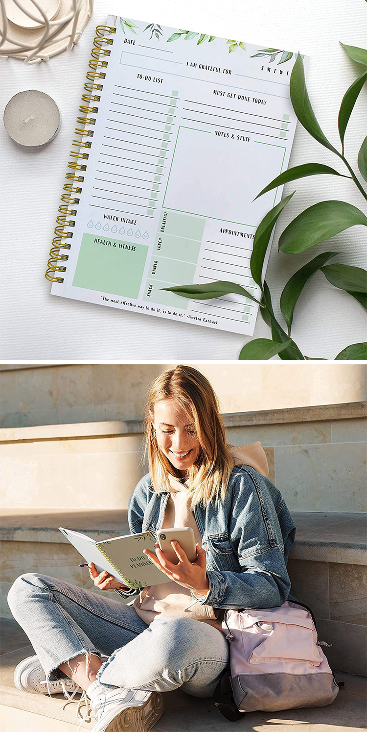 Custom Logo Spiral Undated To Do List Goal Daily Diary Journal Planner Book Agenda Notebook