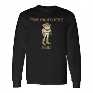 T-shirt à manches longues unisexe à col rond pour adulte avec impression numérique « The Only Squat I'm Doin' Is Diddly Frog Meme » - Product Image 2
