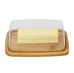 Piring mentega bambu dengan tutup, wadah penyimpanan mentega bambu transparan penjaga kesegaran kue roti keju - Product Image 4