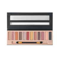 Palette de fards à paupières 12 couleurs avec pinceau, fard à paupières en poudre couleur unie, haute pigmentation, pailleté métallique