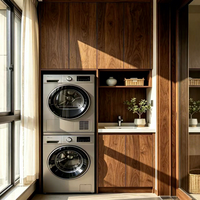 Meuble de buanderie haut de gamme en noyer sur mesure avec étagères ouvertes pour le rangement du thé, idéal pour les espaces de balcon