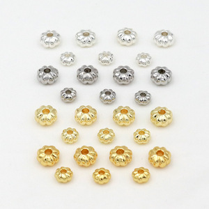 ลูกปัดลายฟักทองเคลือบทอง 18K สีไม่ซีดจาง, ลูกปัดทองขนาดเล็กทำมือ DIY, ลูกปัดลายทางแบน - Product Image 1