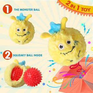Set di 3 Giocattoli per Cani Monster Ball 2-in-1, Animali di Peluche e Giocattoli Morbidi per la Pulizia dei Denti, Colori Viola/Verde/Giallo - Product Image 6