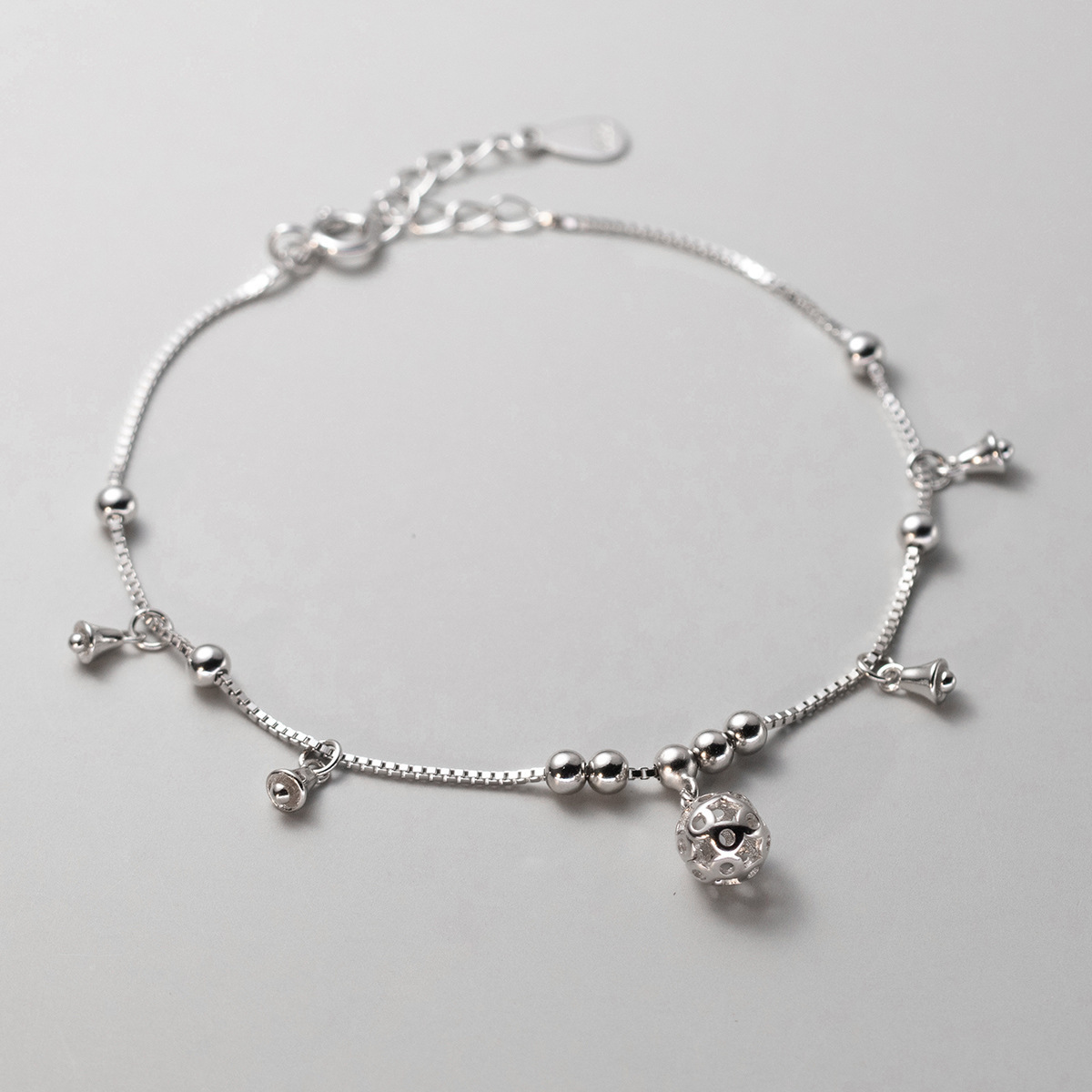 S925 Sterling Silver Hollow Ball Bell Bead Bracelet