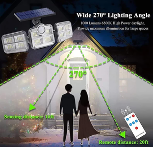 <span class=keywords><strong>Lampe</strong></span> <span class=keywords><strong>solaire</strong></span> extérieure pour garage et jardin, 3 têtes, détecteur de mouvement, lumière IP65 étanche, 270 degrés grand angle, appliques murales avec 3 modes, 122 LED - Product Image 2