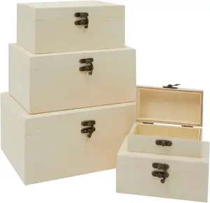 Ensemble de 5 pièces boîte en bois inachevé avec couvercle à charnière pour la peinture artisanale boîte à bijoux en bois de nidification boîte de rangement en bois pour la maison avec couvercle