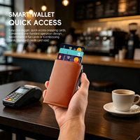 Portefeuille pour cartes de visite à accès rapide, mécanisme pop-up, fin, en cuir véritable, porte-cartes intelligent, OEM