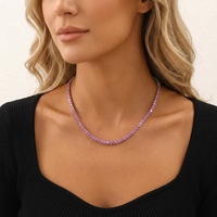 BC152 Moderno Collar de Cadena Tipo Tenis de 3mm 4mm de Latón Chapado en Plata Rosa con Circonita y Engaste de 3 Puntas, Cadena de Eslabones con Circonita Cúbica Degradada