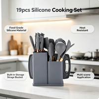 Ensemble de 19 ustensiles de cuisine en silicone de qualité alimentaire, résistants à la chaleur, antiadhésifs, spatules, cuillères, couteaux avec seau de rangement