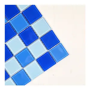 Azulejos de mosaico de cristal con purpurina de buena calidad, mosaico de cristal azul mixto, azulejo de piscina