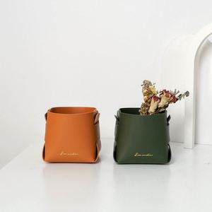 Elegant Small Catchall <b>Basket</b> for Bathroom PU Leather Storage Bins <b>Foldable</b> Rectangle Tray Organizer Box for Home Decor - Product Image 3