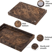 Plateau de salle de bain en marbre, plateau décoratif de luxe en pierre naturelle brun foncé pour parfums, bijoux, table basse
