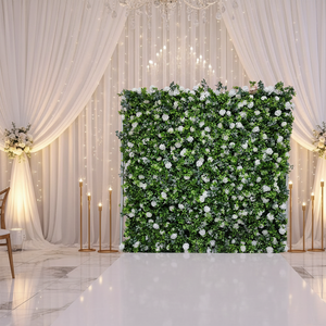 Muro de Flores de Alta Calidad de 8*8 pies, Enrollable, Blanco y Verde, Arreglo Floral con Flores Blancas - Product Image 1