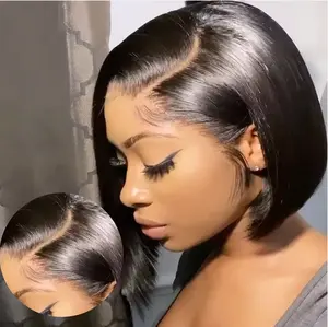 Pas cher Os Droite Court Bob Perruques Cheveux Humains Lace Front Perruques Pour Les Femmes Noires Brut Brésilien Full Hd Lace Frontal Perruques Cheveux Humains