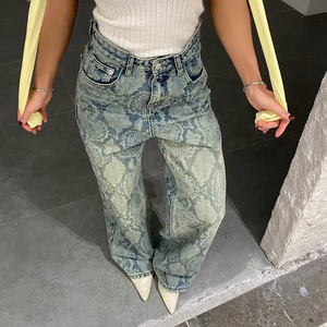 Pantalones Vaqueros Rectos con Estampado de Serpiente para Mujer, Cintura Baja, Ajuste Holgado, Estilo Casual, Estilo Europeo Americano - Product Image 3