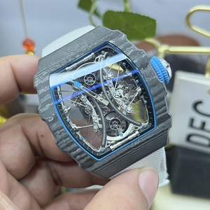 Reloj con caja de fibra de carbono azul-negro con esfera personalizada, tourbillon automático esqueletizado, reloj elegante - Product Image 3