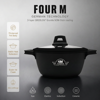 Casserole FourM 20CM en aluminium moulé antiadhésive effet granit avec couvercle en verre trempé et fond à induction – Ustensile de cuisine pour la vente en gros et OEM/ODM