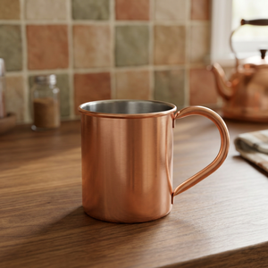Copper Mug with Double Wall Cleaning Brush & <b>Coaster</b>-Elegant Luxury Design by Indian Home Crafts - Product Image 3