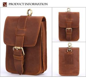 Sac banane en cuir de vache véritable Andong pour hommes et garçons, petits sacs pour téléphone, sacs de ceinture en cuir Crazy Horse, sac à main rétro pour affaires et activités de plein air - Product Image 3