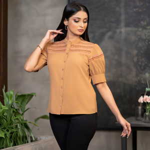 Blusa de Manga Abullonada en Color Naranja Mandarina, Transpirable, para Uso en Temporada, para Mujer - Product Image 5