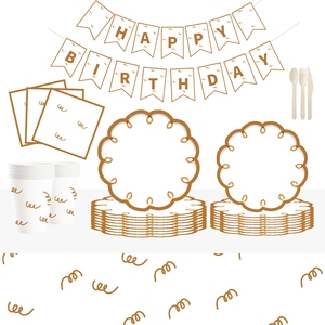 DAMAI Kaki - Decoración de Encaje Ondulado para Fiestas, Juego de Vajilla Desechable, Platos de Papel, Vasos de Papel, Artículos para Fiestas - Product Image 1