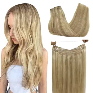 Cheap hair extensions unprocessed Russian remy hair one piece invisible wire human hair extensions wholesale price