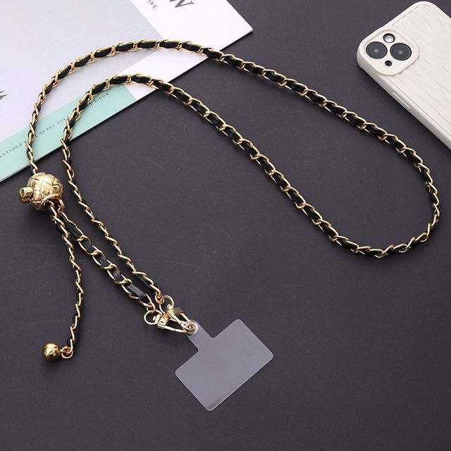Cell Phone Case Lanyard Metal Chain Knit Leather Cord Necklace Mobile Phone Strap Hang Around Neck