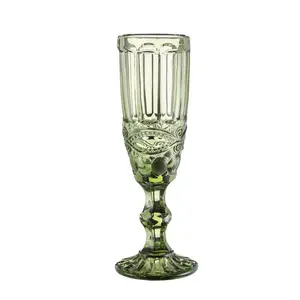 Good Quality Colored 150ml Wine Glasses For Party And Wedding Embossed Champagne Flute Glasses Supplier