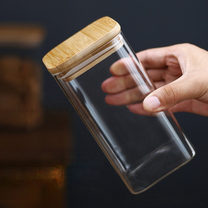 Vuông Cao Borosilicate Thủy Tinh Lưu Trữ <span class=keywords><strong>Jar</strong></span> Nắp Tre Tay Thổi Sinh Thái Thân Thiện Với Môi Thiết Kế Hiện Đại Cho Đảng Nhà Bếp Thực Phẩm Lưu Trữ - Product Image 3