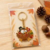 Porte-clés personnalisé de Thanksgiving, breloque dinde effrayée plaquée or pour sac, cadeau, vente en gros, fabricant de porte-clés en émail souple