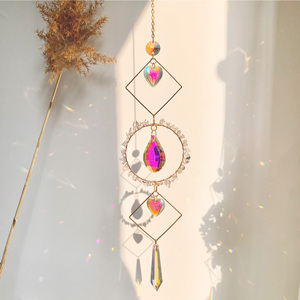 Attrape-Soleil en Cristal Naturel, Verre Teinté Pierres Précieuses, Pendentif Cercle Lune Étoiles en Cristal, Décoration Maison, Cadeau - Product Image 5
