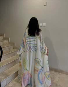 Abaya com Estampa <span class=keywords><strong>Floral</strong></span> em Aquarela para Mulheres Muçulmanas, Kimono Aberto em Chiffon, Vestido Maxi Islâmico por Atacado de Dubai - Product Image 5