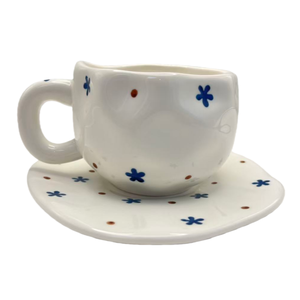 300ml Light Luxury <b>Ceramic</b> Coffee Mug Hand-Painted Bow Ins Style Cute Tea <b>Cup</b> and Saucer Set with Tray for Breakfast or Party - Product Image 6