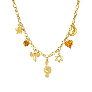Gold Plated Stainless Steel Necklace With Musical Note Bow Star Moon Charms For Gift Fashion Jewelry N3889 - Product Image 5
