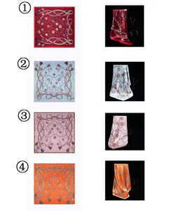 Fabricant logo personnalisé conception impression numérique élégant longues écharpes carré polyester soie satin foulard pour les femmes