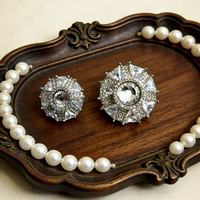 Kancing Kristal Bulat Mewah Bertabur Zirkon, Kancing Logam Dekoratif untuk Mantel, Gaun, Kerajinan DIY