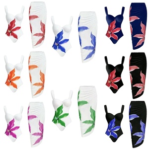 Traje de baño de una pieza de gasa para mujer 2026 con tirantes sexys, estampado floral, ajuste ceñido, que realza la cadera, vestido de playa, pareo - Product Image 1