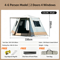 Tente hexagonale portable toutes saisons, auto-élevante, en Oxford 150D noir enduit, double couche, haute imperméabilité 2000-3000 mm, pour 2-8 personnes, pour l'extérieur