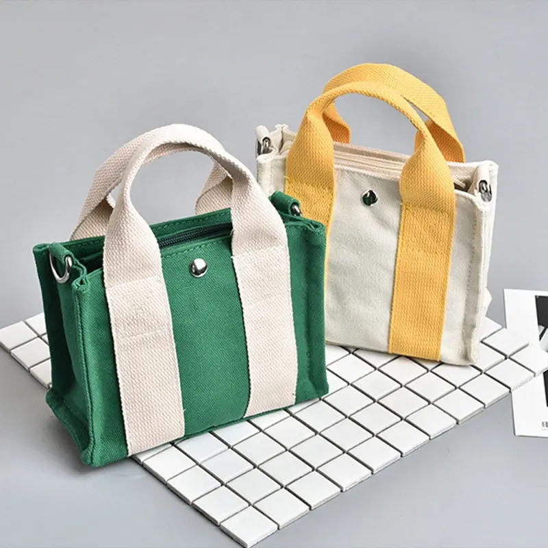 custom color block design mini canvas bag plain small mini canvas tote bag for phone