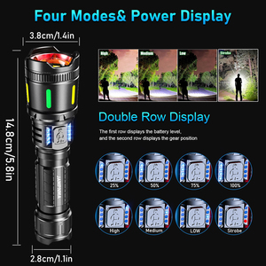 Đèn pin chiến thuật, đèn pin sạc USB có thể thu phóng 4 chế độ chống nước cho trường hợp khẩn cấp ngoài trời tại nhà - Product Image 4