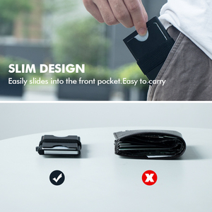 Personalized Brand Logo Titanium Smart <b>Wallet</b> Thin Slide up Metal Card <b>Holder</b> With Rfid Blocking Backplate and Elastic Strap - Product Image 3
