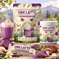 Mélange en poudre instantané pour boisson au café aux champignons Ube Latte, vanille, Reishi, Crinière de lion, Cordyceps, en sachet individuel, OEM ODM Marque privée