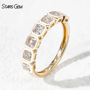 Starsgem - Anillo de Diamantes de 7 Piezas, 1.15CTW, Oro Sólido de 10K, Corte Asscher de 3x3mm, Diamantes Cultivados en Laboratorio DEF VS, Anillo de Boda con Engaste de Bisel - Product Image 1