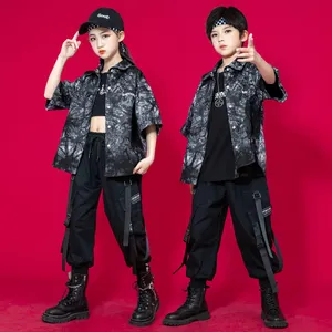 Kids Hip Hop Clothing Punk Dancing Outfits Print Shirt Streetwear Cargo Harem Pants For Girl Boy Jazz Dance Costume Rave Clothes