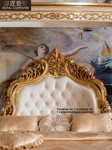 Letto Matrimoniale in <span class=keywords><strong>Legno</strong></span> <span class=keywords><strong>Massello</strong></span> Stile Palazzo Europeo 1,8m Set Camera da Letto di Lusso Stile Villa Francese in Vera Pelle per Camera Padronale Letto Nuziale - Product Image 2