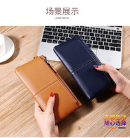 Dompet panjang kulit sapi asli tahan lama wanita, dompet panjang mode Retro kulit sapi kapasitas besar klip uang ritsleting gelang anti-maling